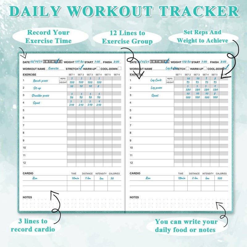 Getvow Fitness Planner - Workout Planner for Woman and Man - A5 Hardcover Workout Journal/Planner to Track Weight Loss, GYM, Bodybuilding Progress - Daily Health & Wellness Tracker, Teal - Image 2